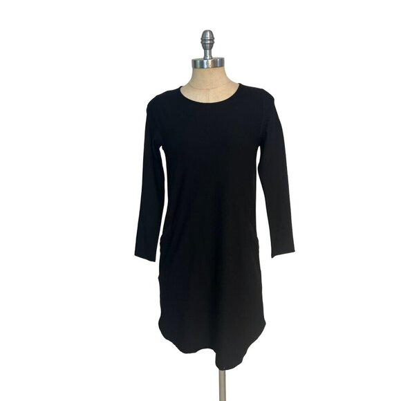 Eileen Fisher Black Lightweight Washable Stretch Crepe Jewel Neck Dress Petite - Picture 1 of 4
